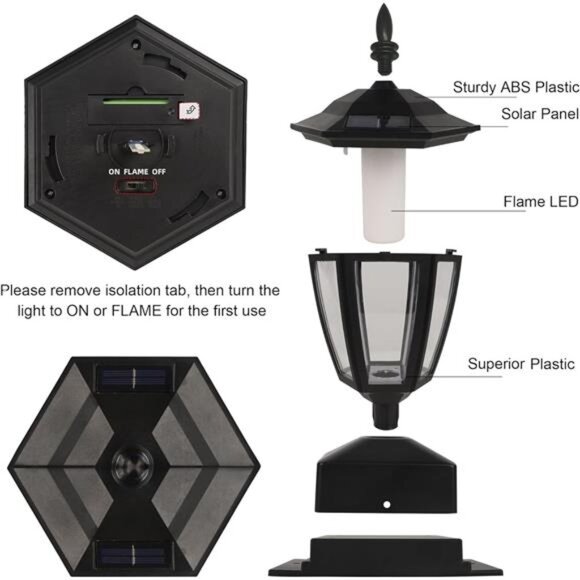 Dynaming Solar Flame Post Lights -‎ Flickering LED Lanterns, Waterproof, 6 Pack - Picture 6 of 7